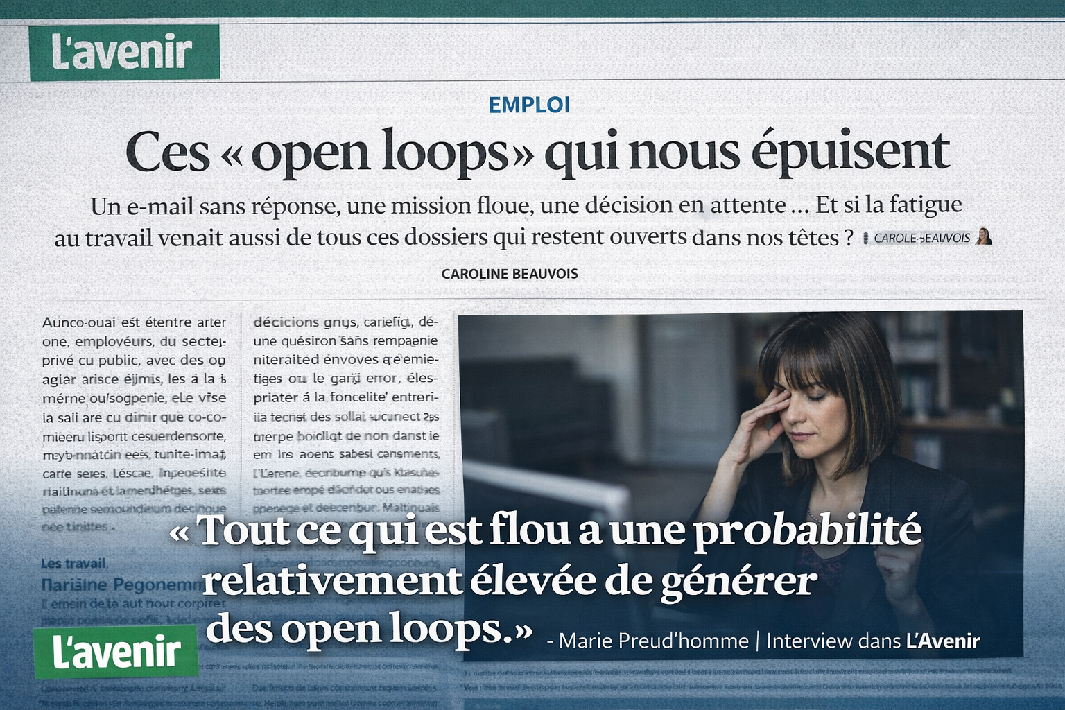 Interview de Marie Preud’homme dans le journal L’Avenir sur les open loops et la charge mentale au travail